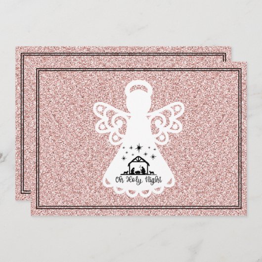 Oh Heilige Nachtkrippe Angel Glitzer Flat Card (Vorne/Hinten)
