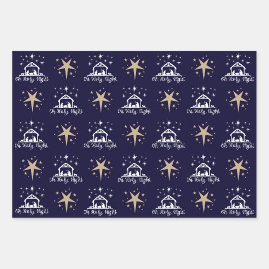 Oh Heilige Nachtkrippe Navy Gold Star Geschenkpapier Set (Vorderseite 2)