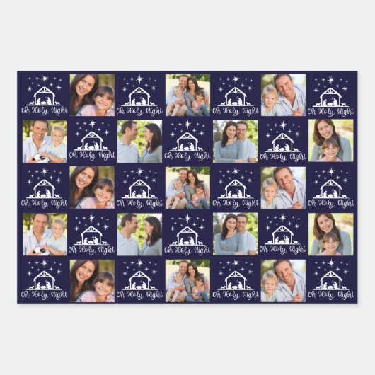 Oh Heilige Nachtkrippe Navy Gold Star Geschenkpapier Set (Vorderseite)