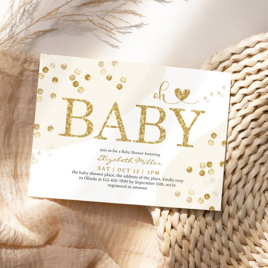 Oh, helles Gold Glitzer Chic Baby Girl Dusche Einladung