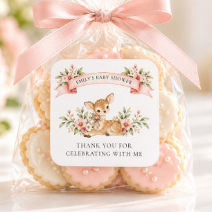 Oh Hirsch Baby Shower Wald Dankeschön Quadratischer Aufkleber