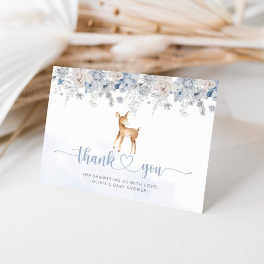 Oh Hirsch blauer Silberjunge Babydusche Danke Kart