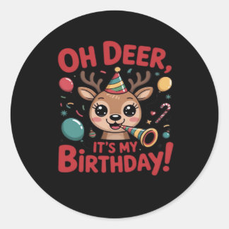 Oh Hirsch, es ist mein Geburtstag, süßer Rentier F Runder Aufkleber