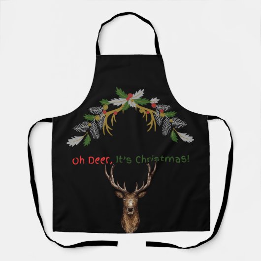 Oh Hirsch, es ist Weihnachten Rentier Schwarze Sch Schürze (Vorderseite)