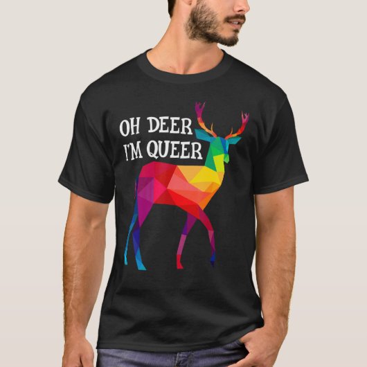 Oh, Hirsch, ich bin Queer Longbt-Regenbogen-Hirsch T-Shirt (Vorderseite)