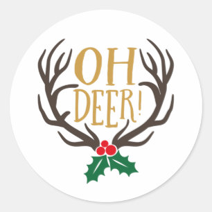 Oh Hirsch Rentier mit Antlern für Weihnachtsklasse Runder Aufkleber