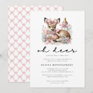 Oh Hirsch Rosa Schleifen Wald Baby Shower Einladung