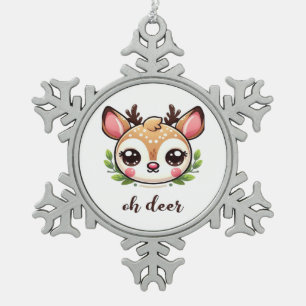 Oh Hirsch Süßer Hirsch Minimalistisches Design Schneeflocken Zinn-Ornament