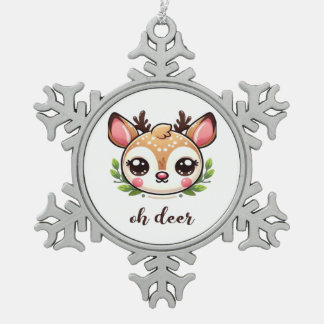 Oh Hirsch Süßer Hirsch Minimalistisches Design Schneeflocken Zinn-Ornament