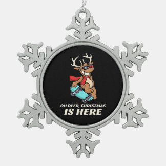 Oh Hirsch Weihnachten ist hier Skateboarding-Hirsc Schneeflocken Zinn-Ornament