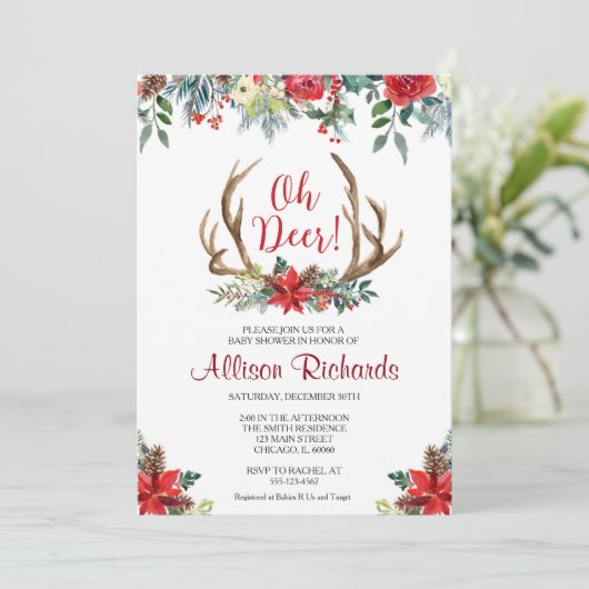 Oh Hirsch Weihnachts-Gender-neutrale Babydusche Einladung (Stehend Vorderseite)