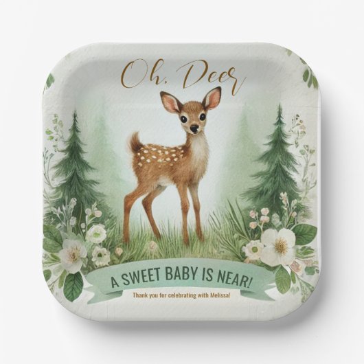 Oh, Hirsch! Woodland Baby Dusche Party Pappteller (Vorderseite)