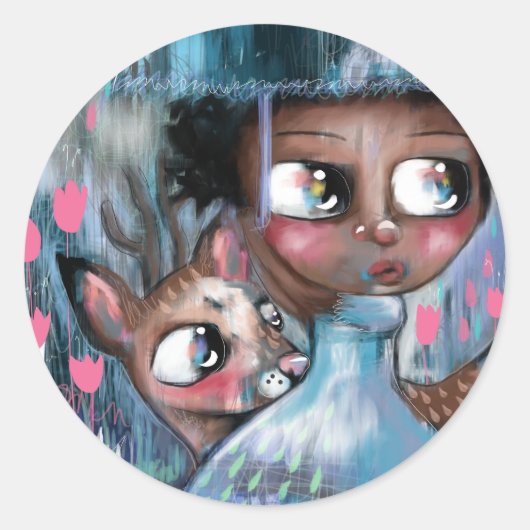 Oh! Hirsche, es regnet Runder Aufkleber (Vorderseite)