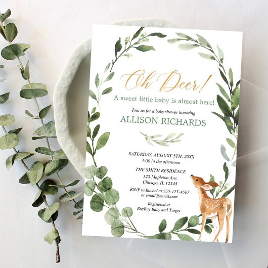 Oh Hirsche, geschlechtsneutrale grüne Goldene Baby Einladung