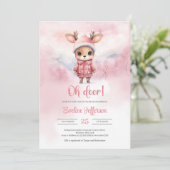 Oh Hirsche kleine rosa Hirsche Wintermädchen Kinde Einladung (Stehend Vorderseite)