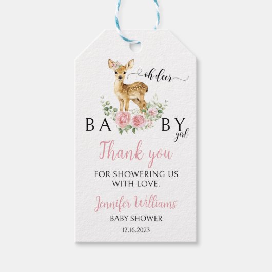 Oh Hirsche Mädchen Dusche danke Ihnen Geschenktast Geschenkanhänger (Vorderseite)