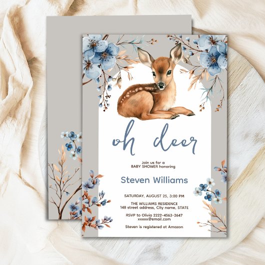 Oh Hirsche niedliche Wald rustikale Blumen Babydus Einladung