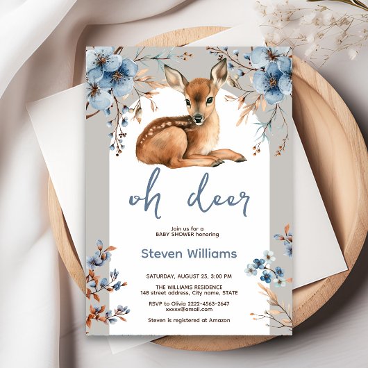 Oh Hirsche niedliche Wald rustikale Blumen Babydus Einladung