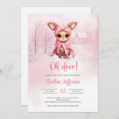 Oh Hirsche Niedliches Rosa Hirsche im Winterwald Einladung (Vorne/Hinten)