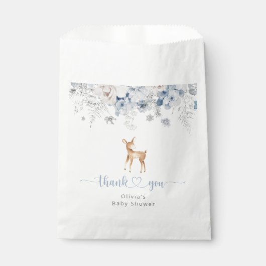 Oh Hirsche seine junge, winterblaue Babydusche Geschenktütchen (Vorderseite)