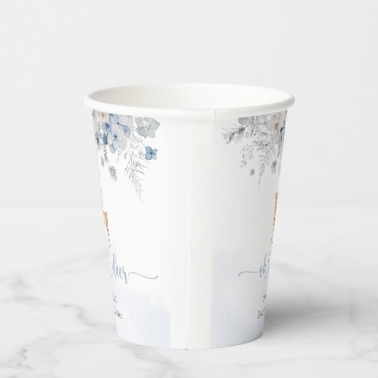 Oh Hirsche seine junge, winterblaue Babydusche Pappbecher (Rechts)