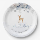 Oh Hirsche seine junge, winterblaue Babydusche Pappteller (Vorderseite)