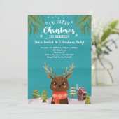 Oh, Hirsche Weihnachten ist hier blau rot Einladung (Stehend Vorderseite)
