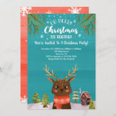 Oh, Hirsche Weihnachten ist hier blau rot Einladung (Vorne/Hinten)