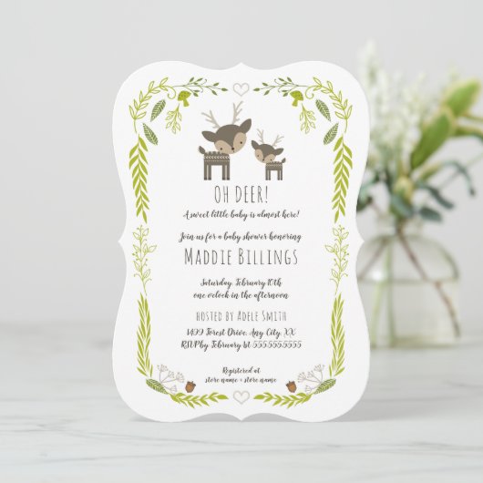 Oh Hirschwald Tierneutrale Babydusche Einladung (Stehend Vorderseite)