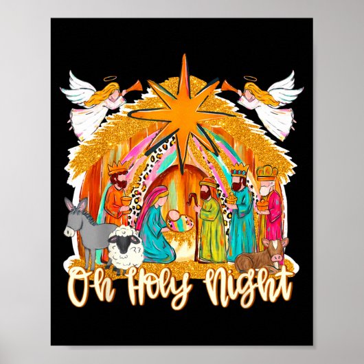Oh Holy Night Christian Nativity Scene Christmas R Poster (Vorne)