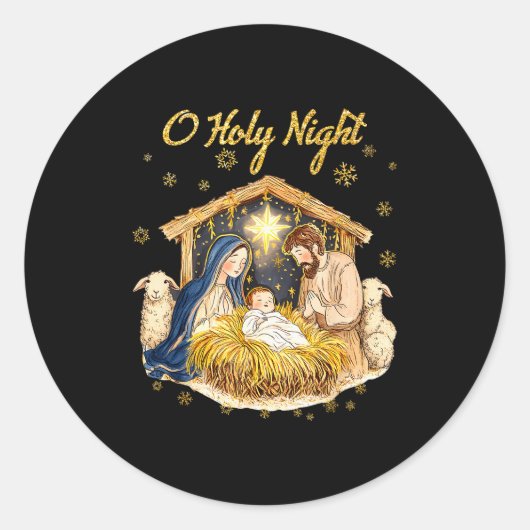Oh Holy Night Religious Christmas Nativity Scene F Runder Aufkleber (Vorderseite)