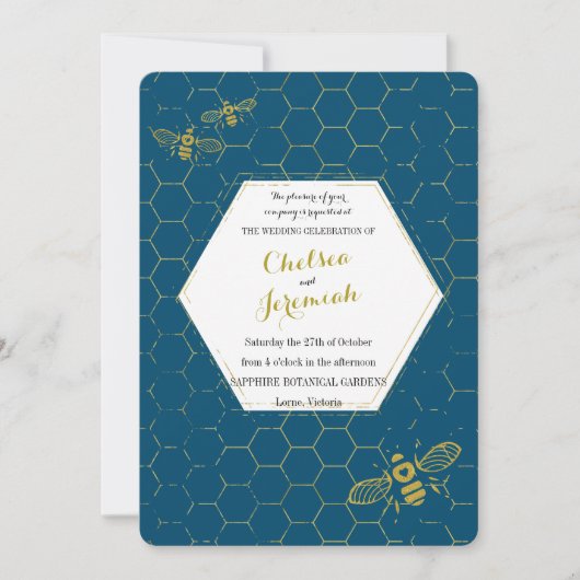 Oh Honey Bee Aquamarin Gold Custom Wedding Einladung (Vorderseite)