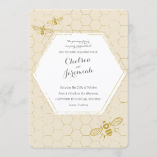 Oh Honey Bee Cream Gold Custom Wedding Einladung