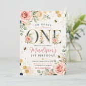 Oh Honey Sie wird Eins Geburtstag Einladung (Stehend Vorderseite)