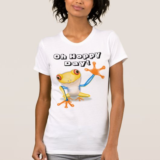 Oh Hoppy Day mit farbenfroher Mit Augen Baumfrosch T-Shirt (Vorderseite)