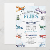 Oh How Time Flies Airplane Birthday Einladung (Vorne/Hinten)