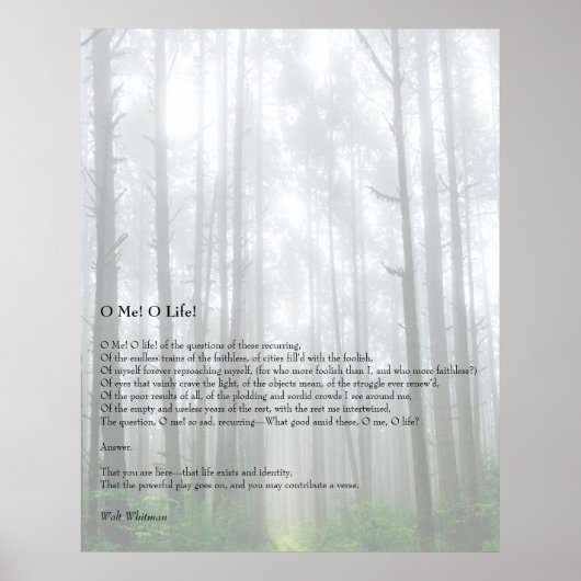 Oh, ich! Oh, das Leben! Walt Whitman Poem Wooded P Poster (Vorne)
