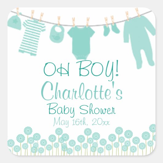 OH JA! Baby Clothesline Baby Dusche Quadratischer Aufkleber (Vorderseite)