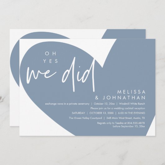Oh ja, das taten wir, das moderne Hochzeitsempfang Einladung (Vorne/Hinten)