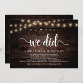 Oh ja, das taten wir, Rustic Elopement Party Einladung (Vorne/Hinten)