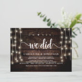 Oh ja, das taten wir, rustikale Elopement-Party Ei Einladung (Stehend Vorderseite)