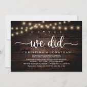 Oh ja, das taten wir, rustikale Hochzeitsfeier Einladung (Vorderseite)