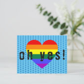 Oh ja LGBT Pride Rainbow Heart Postkarte (Stehend Vorderseite)