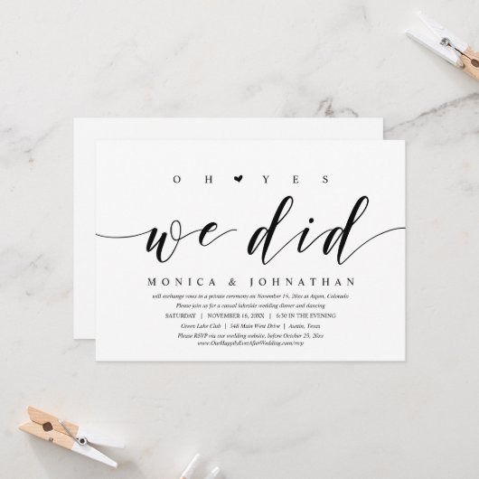 Oh ja, wir haben das getan, Hochzeitsfeier-Abendes Einladung (Vorderseite/Rückseite Beispiel)