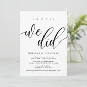 Oh ja, wir taten es, Black, Wedding Elopement Part Einladung (Stehend Vorderseite)