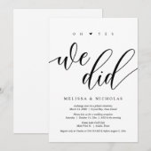 Oh ja, wir taten es, Black, Wedding Elopement Part Einladung (Vorne/Hinten)
