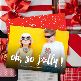 Oh, Jolly! Pom Pom Brush Script Fun Modernes Foto Feiertagskarte