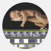 OH Joy... Das ist ein Junge! Baby Foto Runder Aufkleber (Vorderseite)