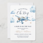 Oh Junge! Abenteuer erwartet Airplane Boy Baby Sho Einladung (Vorderseite)
