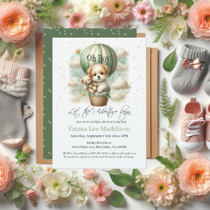 Oh-Junge-Abenteuer-Welpe-Heißluftballon-Baby-Party Einladung